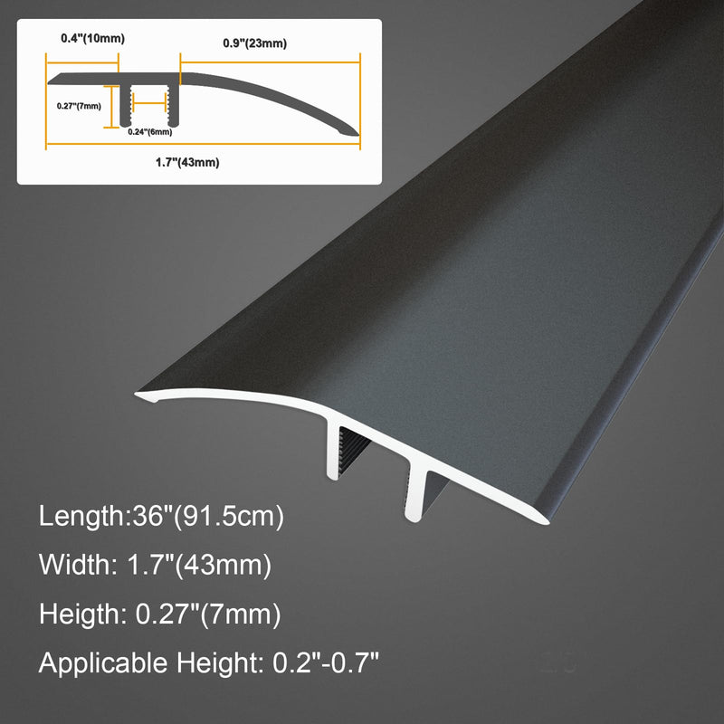 Aluminum Floor Transition Threshold Strip, Door/Carpet/Tile/Threshold Reducer, Doorway Edge Trim for Laminate Floor Mat Carpet and Vinyl Tile (Black, 36Inch) 1.7in x 3ft Black