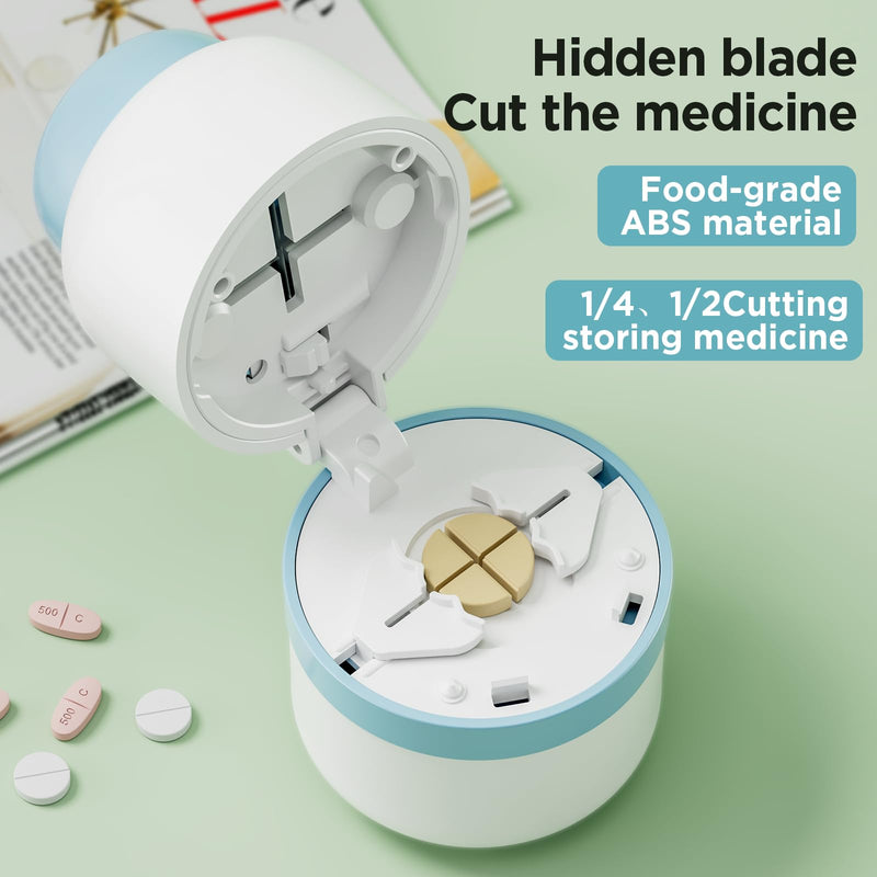 Pill Cutter 1/4 - Pill Splitter with Stainless Steel Blade for Cutting Small Pills or Large Pills in one Fourth, Suitable for Cuting Vitamins, Tablets (1-4 Blue) 1-4 Blue