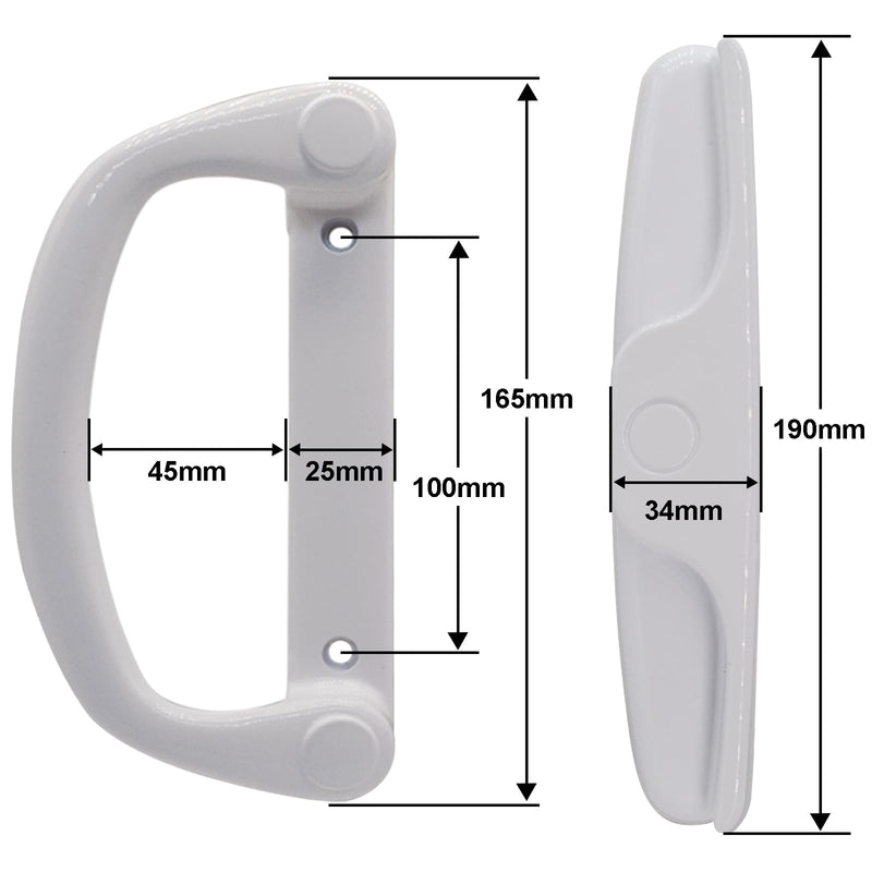 Sliding Glass Patio Door Handle Replacement Set with Mortise Lock 45° Keyway, Non-Keyed Pull Handles, Fits 3-15/16" Hole Spacing, 1-1/4" to 2" Thick Doors, Non-Handed, White Non-Keyed Handles + Mortise Lock
