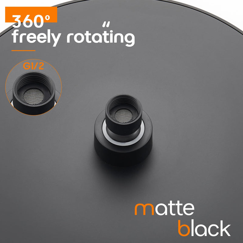 Rained Waterfall Shower Head 10-inch Large Overhead Showerhead High Flow 2.5 GPM with Adjustable Swivel Ball Joint, Matte Black SH001MB-D10 1 Pack