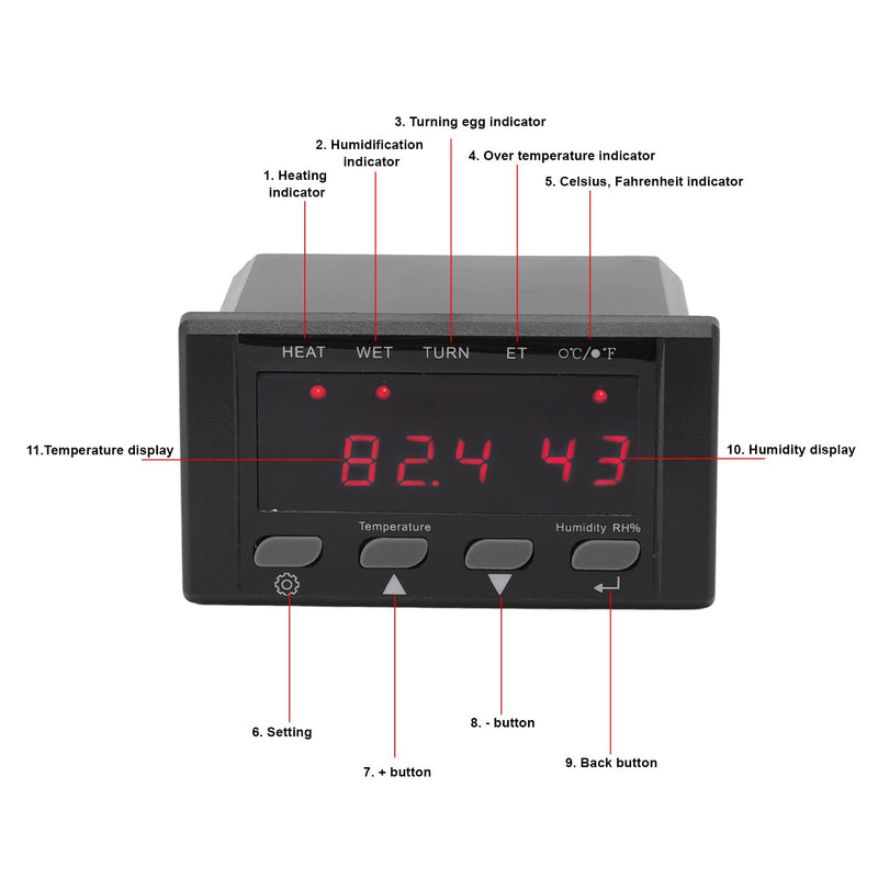 Digital Temperature Controller, 220V/110V Automatic Egg Incubator Thermostat Incubator Temp Humidity Controller