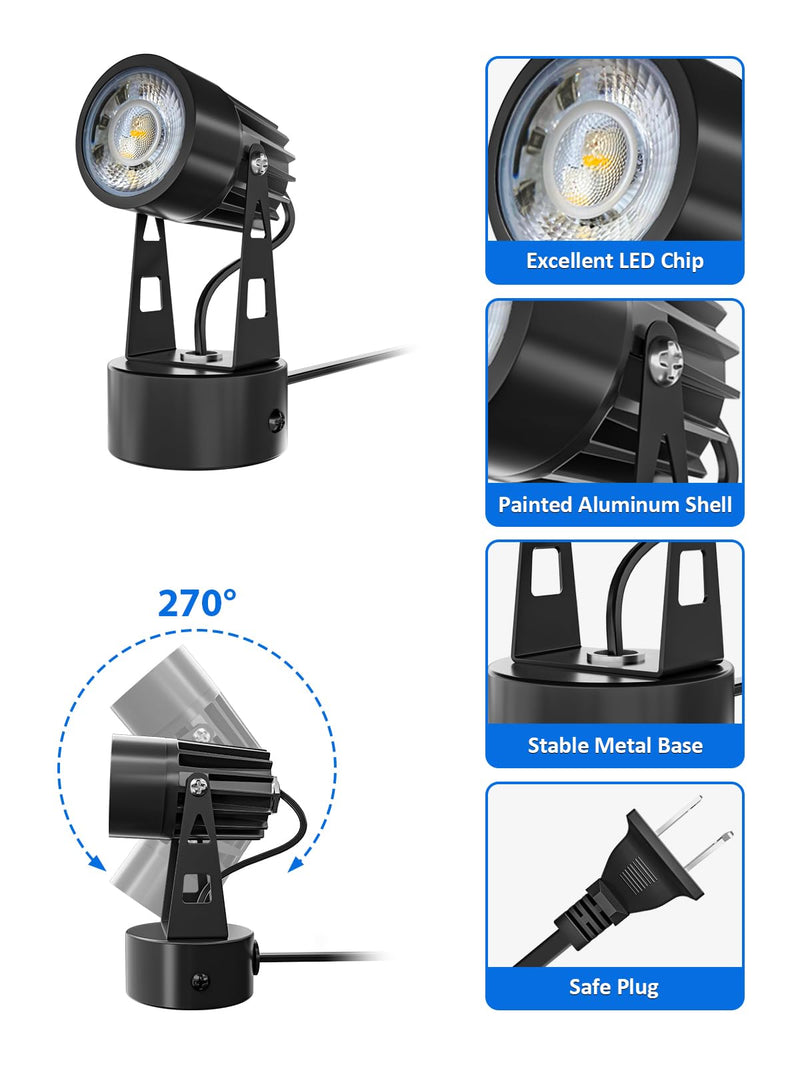 Christmas LED Spot Lights Indoor 3W RGB Accent Lighting Up Lights Indoor Spotlight Lamp for Plants 120V Uplighting Decor US 2-Plug 6 FT Cord with Floor Foot Switch (1 Pack with Base) RGBW 1 Pack
