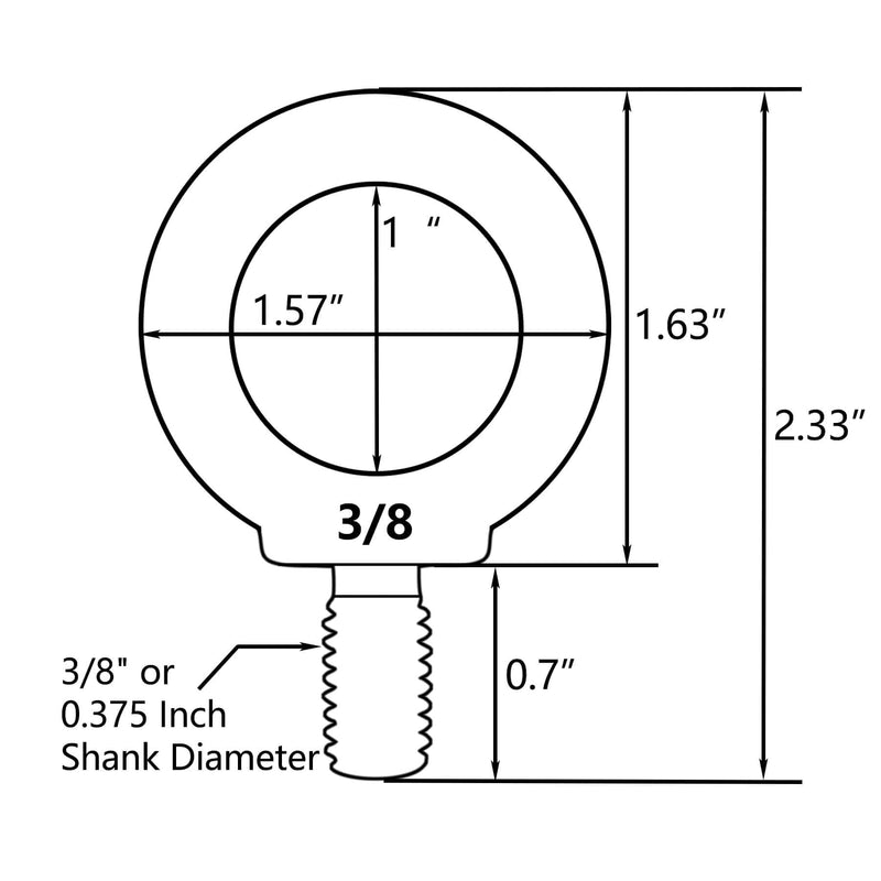 3/8" UNC Lifting Shoulder Eye Bolts, Marine Grade 316 Stainless Steel Threaded Nut Fastener, 4 Packs 3/8"-16X0.7"