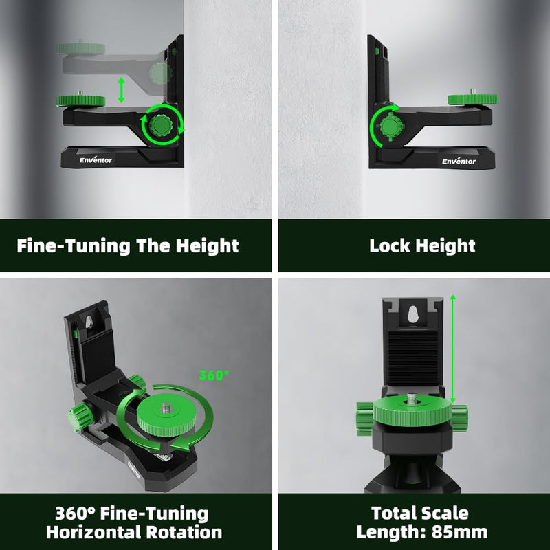 Enventor Fine-tuning Bracket for Laser Level, 1/4"-20 Male Threaded L-Shape Magnetic Pivoting Adapter for Wall & Ceiling Mounted, 360° Adjustable Support, Height Adjustment