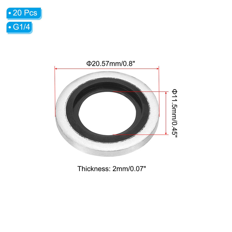 PATIKIL G1/4" Self-Centered Bonded Sealing Gasket, 20Pcs NBR Metal Bonded Sealing Washers Automotive Washers for Mechanical, Plumbing, Cylinder Repairs 1/4" 20