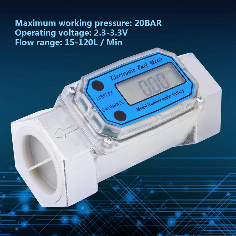 Turbine Meter 15-120L/min 1.5inch NPT Digital Meter HD Displays Water Meter Oil Fuel Gasoline Meter Blue