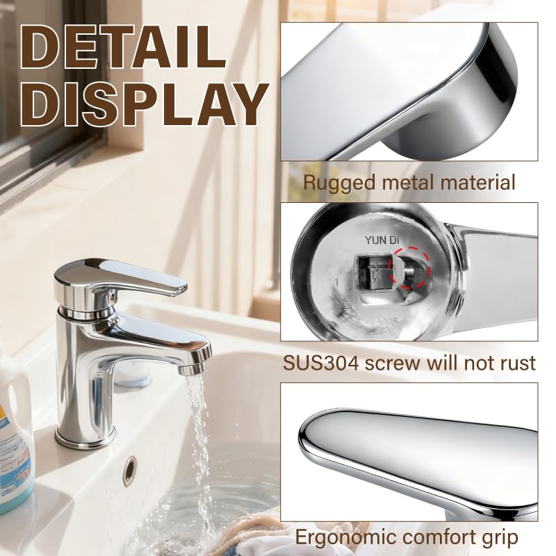 Single Shower Faucet Handle Replacement,Shower Handle,Compatible with 40mm Faucet Cartridge(Cartridge Stem 10 * 10mm),for Single Handle Bathroom Faucet,Shower Faucet,and Kitchen Faucet Shower Handle-Silver-4