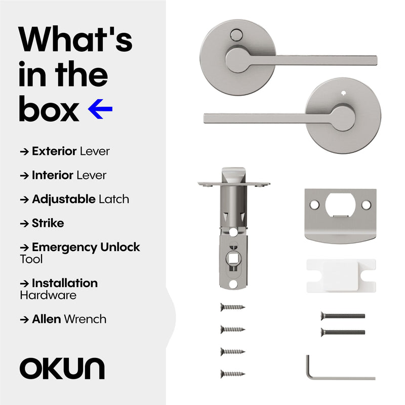 Okun Muse 1-Pack Brushed Nickel Privacy Door Levers – Push Button Lock, Reversible, Sleek Concealed-Mount Design for Bedroom & Bathroom 1 Pack