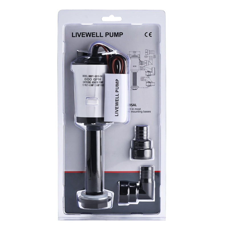 YaeMarine 12V DC 800 GPH Straight Baitwell Livewell Aerator Pump Live Bait Tank Aerator Livewell Pump Submersible Cartridge Boat Bilge Pump