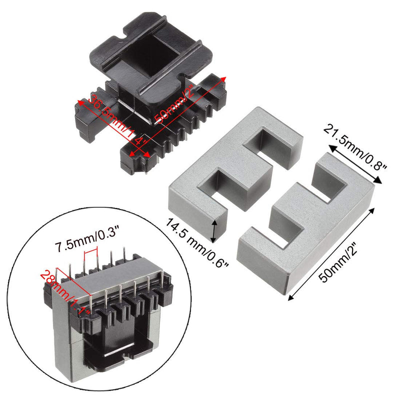 uxcell 2 Sets EE50 6 with 6pin Transformer Bobbin PC40 Ferrite Core 4 Ferrite Halves and 2 Bobbin