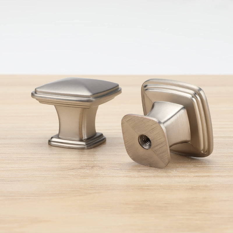 homdiy 5 Pack Kitchen Cabinet Knobs Brushed Nickel Drawer Knobs Silver Solid Square Cabinet Hardware for Dresser Bathroom Satin Nickel Door Handles for Kitchen Cupboard,Zinc Alloy Single Hole Brushed Satin Nickel