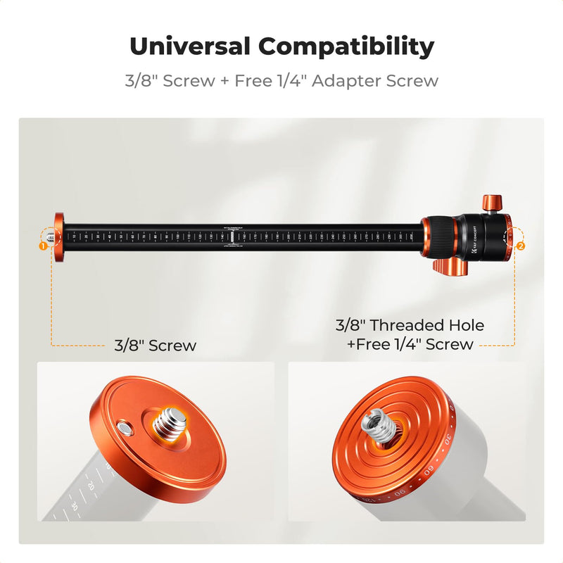 K&F Concept 16.1” Horizontal Tripod Center Column Arm, Aluminum Alloy 360° Rotatable & 180° Tilt for Overhead Macro Photography, D-Shaped Tube Anti-Twist, Load up to 11lbs
