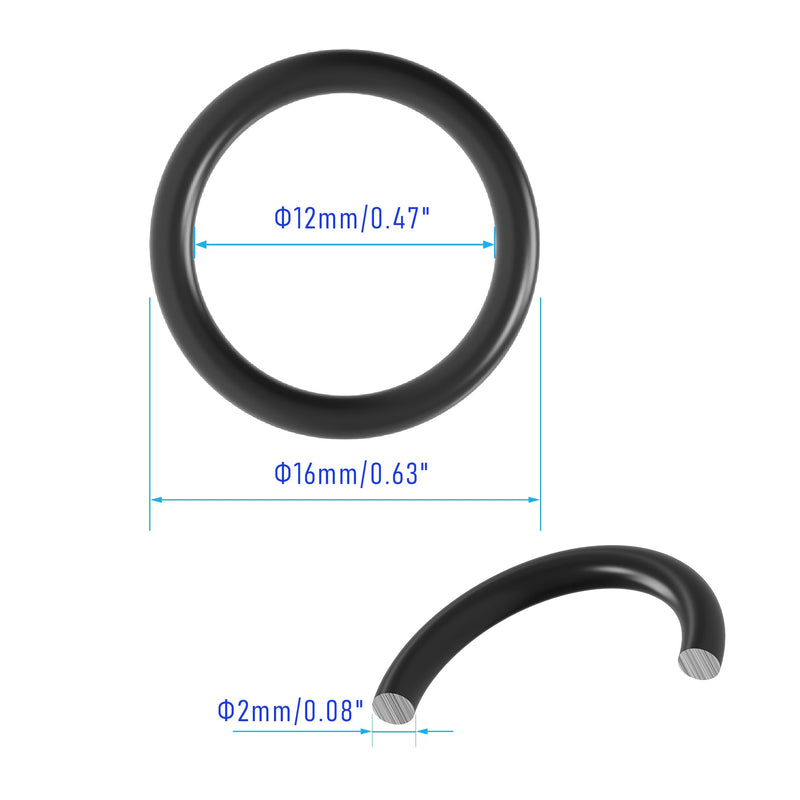 100 PCS Nitrile Rubber O Ring 16mm OD 12mm ID 2mm Width, Metric Buna-N NBR Sealing Gasket Plumbing, Gas, Automotive and Faucet Repair, Resist Oil and Heat O-Rings, Black 16x12x2mm