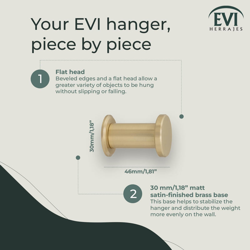 EVI Herrajes Bathroom Hanger | Brass Wall Hanger | Matte Finish | for Hanging Clothes, Coats or Towels | Towel Rail with Invisible Screw | 190CBLMT Matte Satin Brass