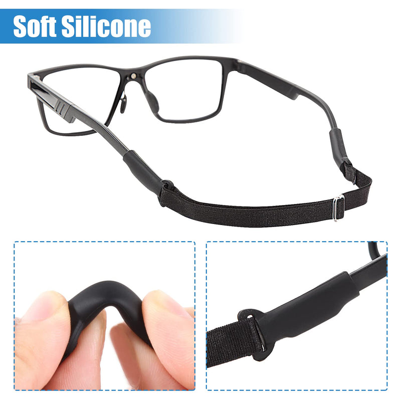 Adjustable Glasses Straps - 3 Pcs No Tail Adjustable Eyewear Retainer Glasse Strap for Men's Glasses Straps, Kids' Glasses Straps, Women's Glasses Straps, Sunglasses Straps, Black(7.5-13.5 inch) 7.5-13.5 inch