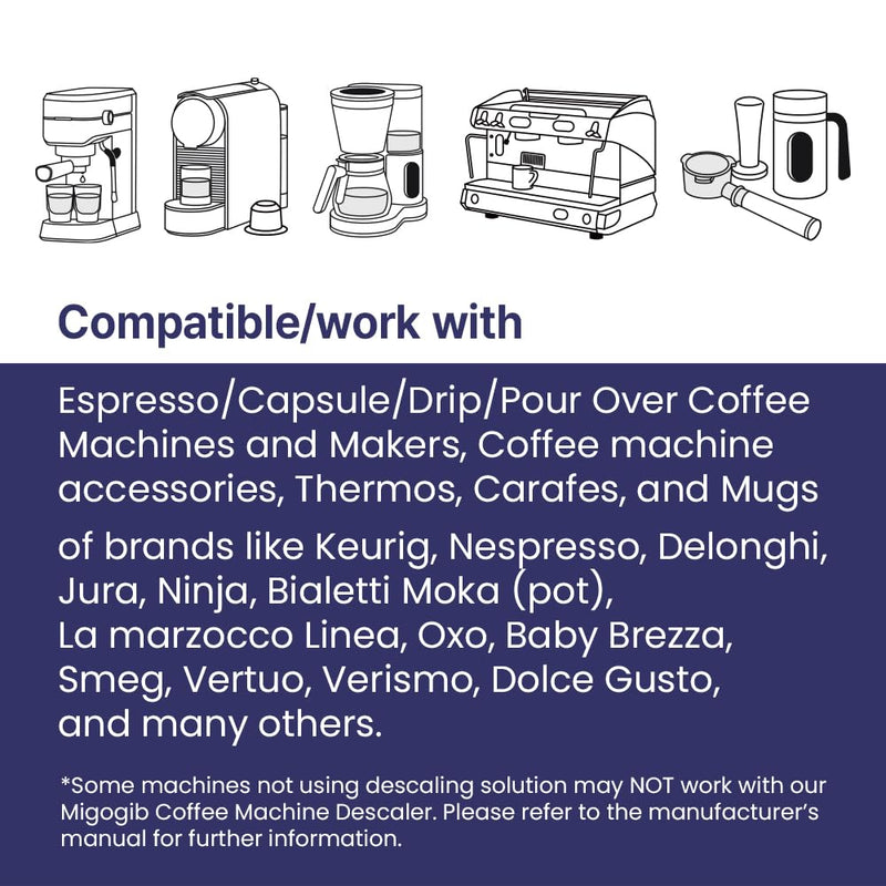 Coffee Machine Descaler Descaling Solution - 17 fl. oz. (5 Uses), Compatible with Espresso, Capsule, Drip, Pour over machines, Coffee machine accessories, Pot, Thermos, and Carafes