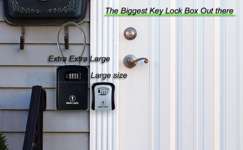 Iron Lock® Key Lock Box Portable with Cable Shackle & Wall Mount – Waterproof Heavy Duty Metal Lock Box for Keys with 4-Digit Combination Code on Door Knob, Fence, Pipe or Gate Extra Large(Black, XXL) 2X-Large Portable Cable Black