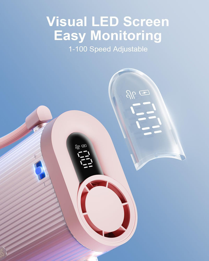 SOTHING 4-in-1 Portable Neck Fan, Hands-Free Wearable Fan with 100-Speed 16000RPM Strong Airflow, Rechargeable Mini Body Fan, Personal Handheld Fan for Travel, Camping, Office, Outdoor (Pink)