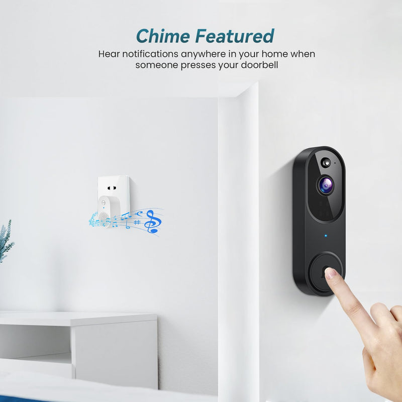 Wireless Wi-Fi Video Doorbell Camera with Two Way Audio, AI Motion Detection, Night Vision and Cloud Storage Black