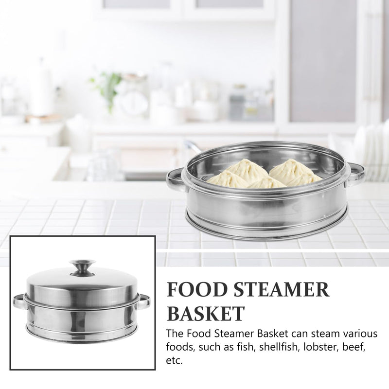 PRETYZOOM Stainless Steel Steamer Basket with Lid Double Handles 7.87X6.29X4.33In Food Steaming Rack for Seafood Dim Sum Meat Cooking