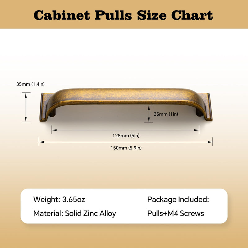 Goo-Ki 6 Pack Antique Brass Cup Pulls Zinc Alloy Kitchen Hardware,5 Inch Hole Center Channing Bin Cup Drawer Pull Handles for Cabinet Furniture,9632GT-128 5 Inch Hole Center