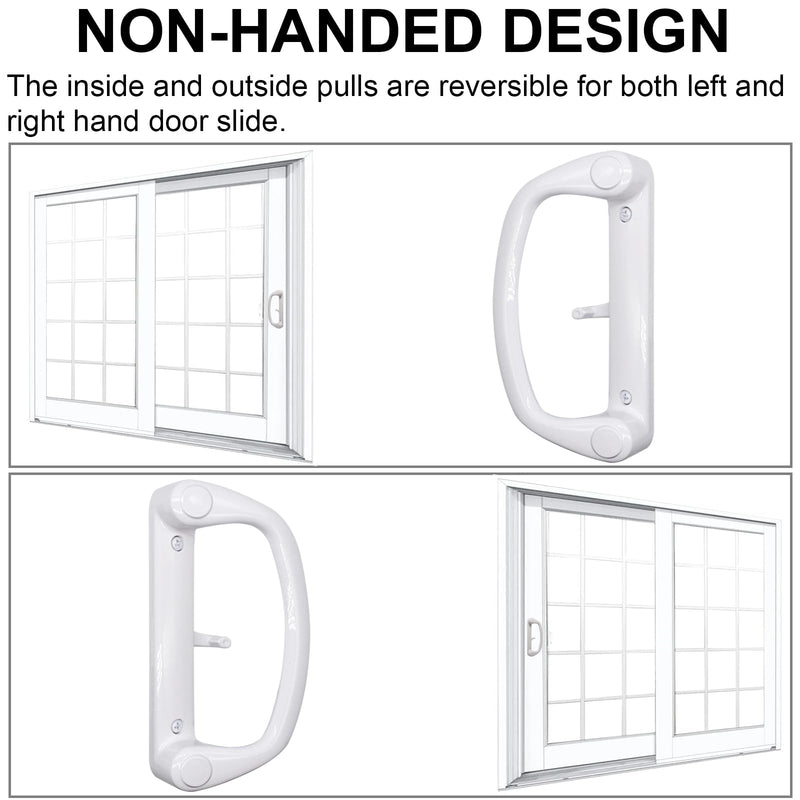 Sliding Glass Patio Door Handle Replacement Set with Mortise Lock 45° Keyway, Non-Keyed Pull Handles, Fits 3-15/16" Hole Spacing, 1-1/4" to 2" Thick Doors, Non-Handed, White Non-Keyed Handles + Mortise Lock