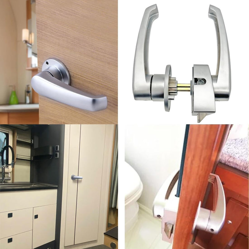 Metal L-Type RV Toilet Door Lock, Keyless, Level Handle, Silver