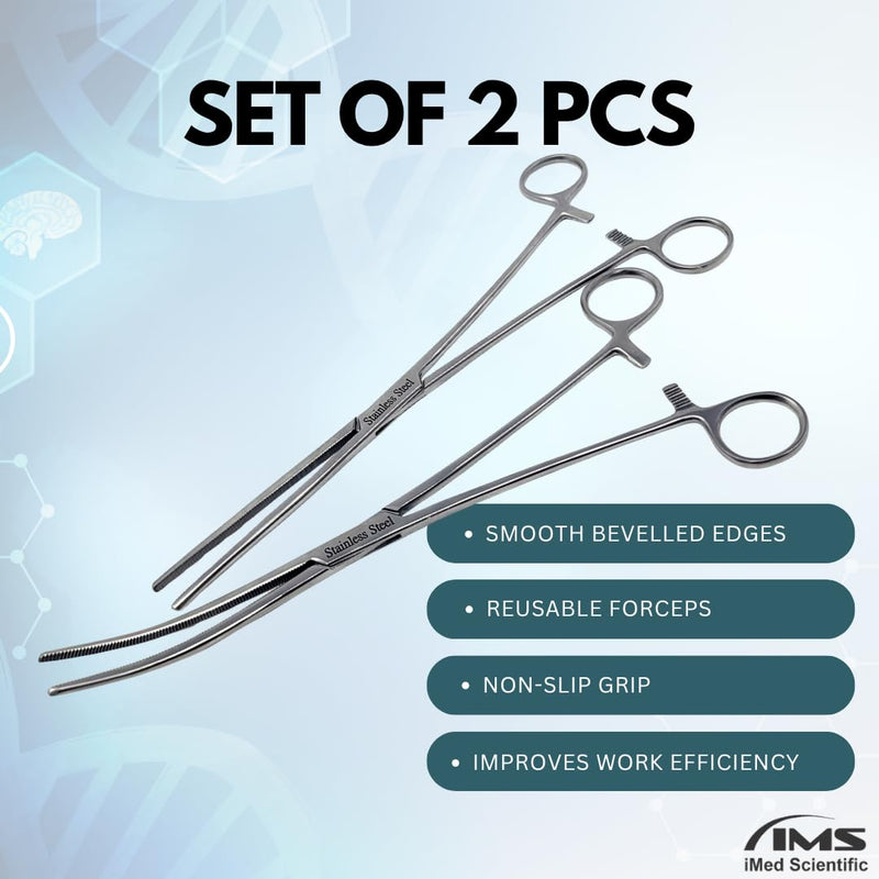 Set of 2 Premium Quality Pean Hemostat Forceps Straight & Curved Clamps Multiple Locking Positions Made of Stainless Steel with Full Serrated Jaws (12 Inch) 12 Inch