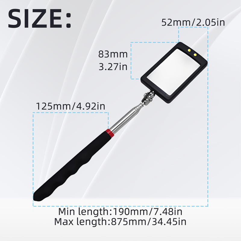 2Pcs Telescoping Lighted Inspection Mirror, 360° Rotation Mechanics Mirror Tool with 34.5" Long Extension Handle, Flexible Inspection Lighted Tool on a Stick for Mechanic, Home Inspector, Automotive