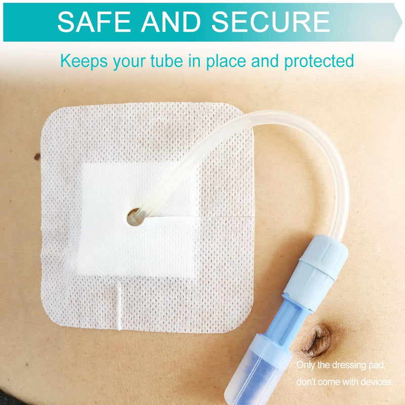 Feeding Tube Adhesive Wound Dressing Sponge Split Drain Bandage for Peg G J Supra-Pubic Incision Bordered Guaze Pad Off-Cut Catheter Stabilization Device Holder Post Surgery 4"X 4", Pack of 20 4"x4" Pack of 20