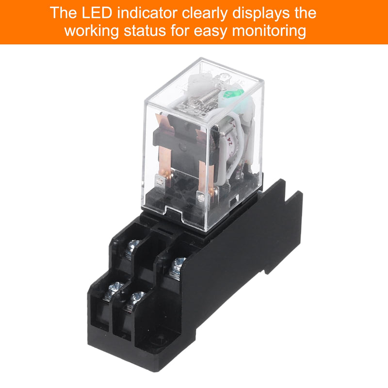 MECCANIXITY 6 Set DC24V Electromagnetic Power Relay 8-Pin AC/DC DPDT 2NO+2NC Relay Coil with Socket Base for Industrial, Home Appliances and DIN Rail System with LED Indicator