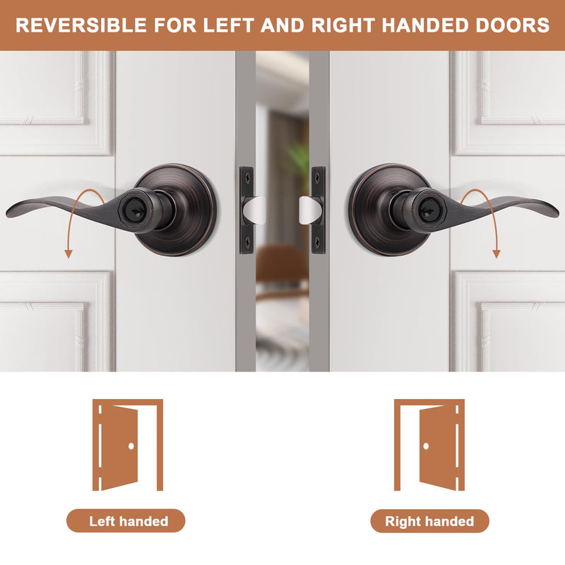 Probrico 2 Pack Entry Door Lever [Lock with 3 Keys],Locking Door Handle Set for Office or Front Door,Oil Rubbed Bronze Wave Entrance Door Lock with Key, Reversible Right & Left Side Handed Keyed Entrance-not keyed alike