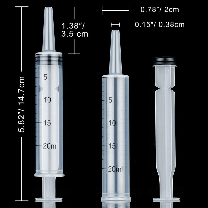 10 Pack Plastic Syringe Liquid Measuring Syringes Without Needle for Epoxy Resin, Craft, Scientific Labs, Feeding Pets Animals, Oil or Glue Applicator (20 ML) 20 ML