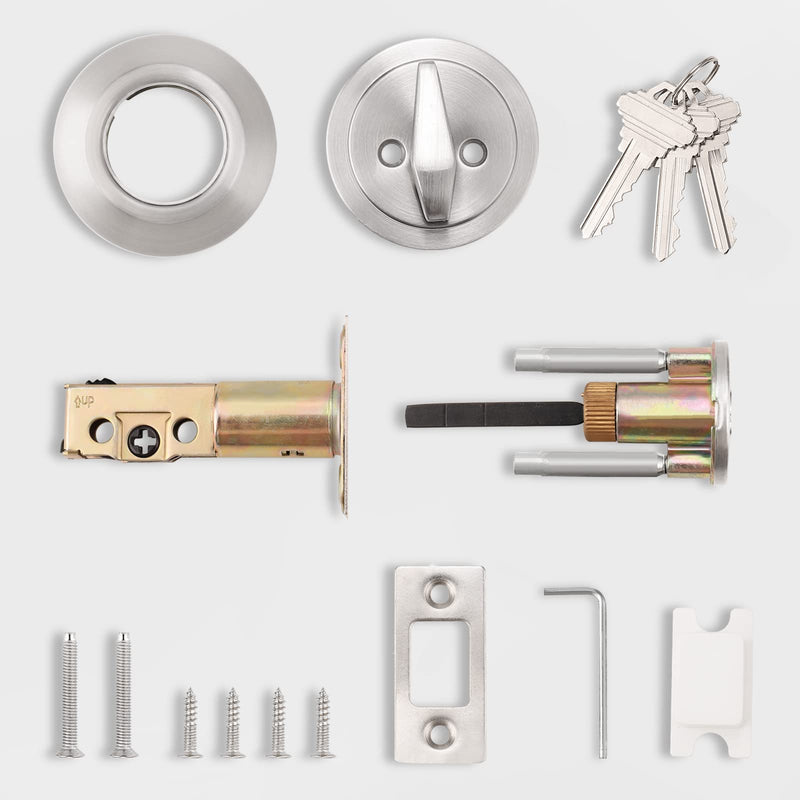 Probrico 1 Side Keyed Cylinder Deadbolt in Brushed Satin Nickel, Keyway Keys Handleset, 3 Keys Anti-Theft Interior& Exterior Door Hardware (for Entrance Lock and Front Gate) 1 Pack Brushed Nickel