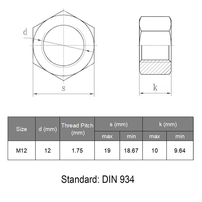 20pcs M12-1.75 Hex Nuts, 304 Stainless Steel 18-8 External Hex nut M12x1.75, Metric Hex Machine Screw Nuts Hardware Nuts (VG01318) M12-1.75(20pcs)