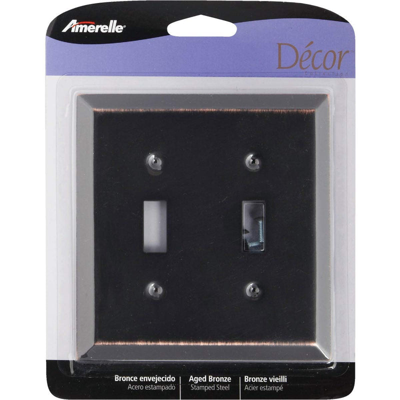 AMERELLE 163TTDB BRZ 2 TGL WALLPLATE, 2 Toggle, Aged Bronze