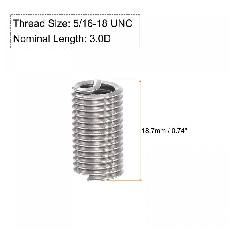 uxcell 10pcs Wire Thread Inserts 5/16-18 UNC 3D(15/16") 304 Stainless Steel Helical Type Coiled Thread Repair Kit Wire Screw Threaded Sleeve Sheath for Mechanical Equipment 5/16-18 UNC x 3D(15/16") 10
