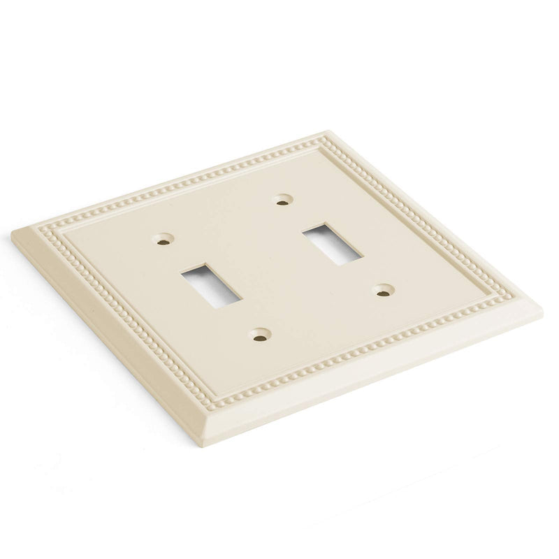 Henne Bery Sunken Pearls Heavy Duty Decorative Wall Plate Switch Plate Outlet Cover, Durable Solid Zinc Alloy (Double Toggle, Light Almond) Double Toggle