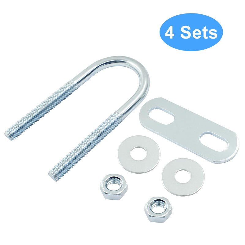 4 Sets M6 U Bolts 1 Inch Wide, Round U-Bolts with Frame Plates, Nuts, and Washer, Zinc Plated Steel U Clamp for Trailers, Boats (25 mm x 70 mm 25 mm x 70 mm