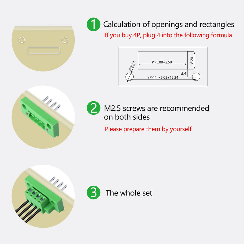 GINTOOYUN 2 Sets 4 Pin 5.08 mm Terminal, 4-Pin Pluggable Screw Terminal Block Connectors, 4P Through-wall Terminal Connectors 2EDGWB+2EDGKM with Screw Lock Plate Fixed