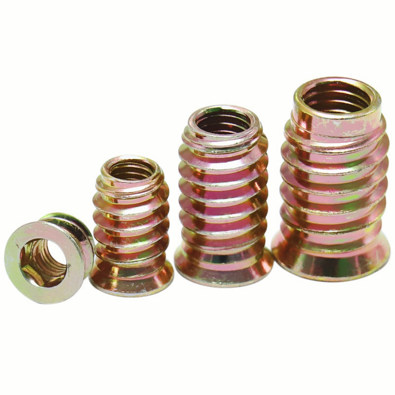 100pcs Threaded Inserts for Wood, Screw in Nut Fastener Connector, Steel Hex Drive Nut Inserts for Home Office Furniture (Gold, 1/4"-20 x15mm) 1/4"-20 x15mm-100pcs Gold