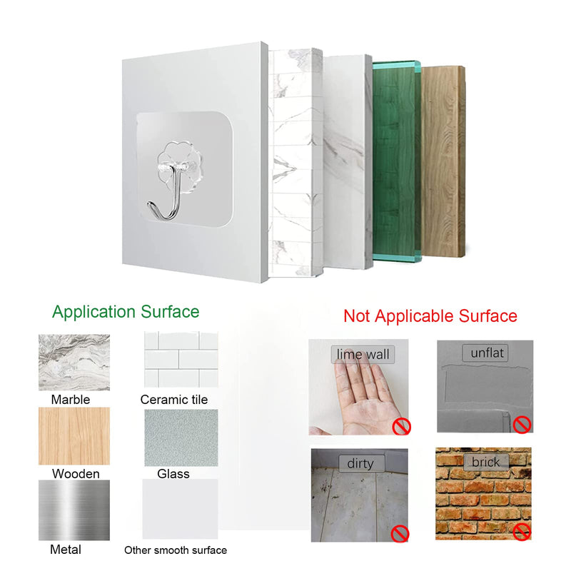 Adove Adhesive Hooks for Hanging, Heavy Duty Wall Hooks 20 Pack, Removable Sticky Ceiling Hooks, Transparent Self Adhesive Shower Hooks, Water & Oil Proof Strong 22lb(Max) Door Coat Hooks
