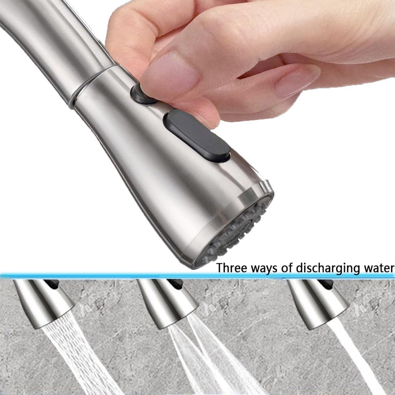 Pull Down Spray Head for Kitchen Faucet, 3 Modes with 9 Adapters, Faucet Head Replacement Compatible with Moen, American Standard, Kohler Faucets, Delta, Brushed Nickel