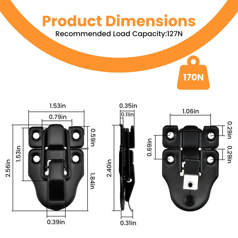 Toggle Hasp Latches Hardware with Hardening Screws, 4 Pack Black Classical Duckbilled Tool Box Buckle Latch Locks Replacement for Cabinet, Guitar Case, Chest, Jewelry Box, Ordinary Wooden Box No Padlock Hole-4pcs