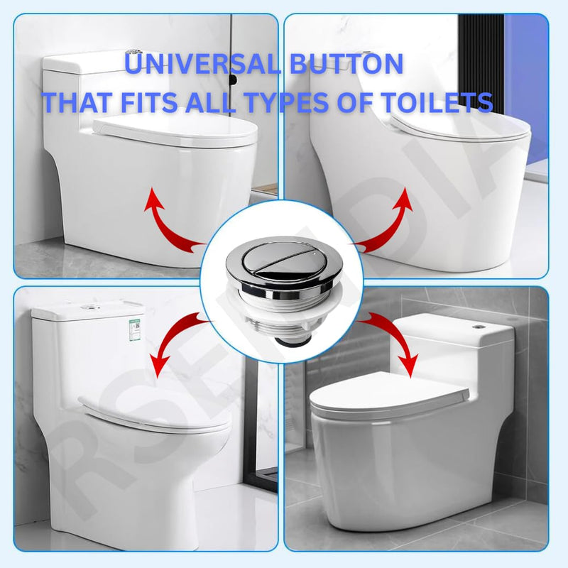 48mm Dual Flush Toilet Tank Button Replacement – Adjustable Push Button for Cistern Lid, Compatible with Glacier Bay, AquaSource, American Standard, Geberit & More, Chrome Finish (2 Pack)