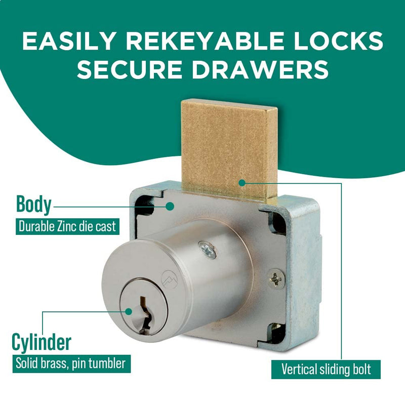Olympus Lock 200DW Deadbolt Lock | 7/8" Chrome Key Lock US26D | NATL KA915 Keyed Alike | Grade 1 Locks | Vertical Deadbolt | for Drawers 15/16 barrel length Key #915 Satin Chrome
