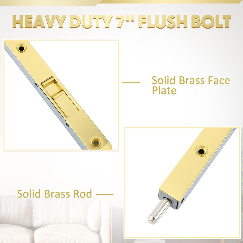 Hicarer 4 Pcs Flush Bolt for Double Door, 7 Inch French Door Latch Hardware Solid Brass Flush Bolt Heavy Duty French Door Lock(Gold)