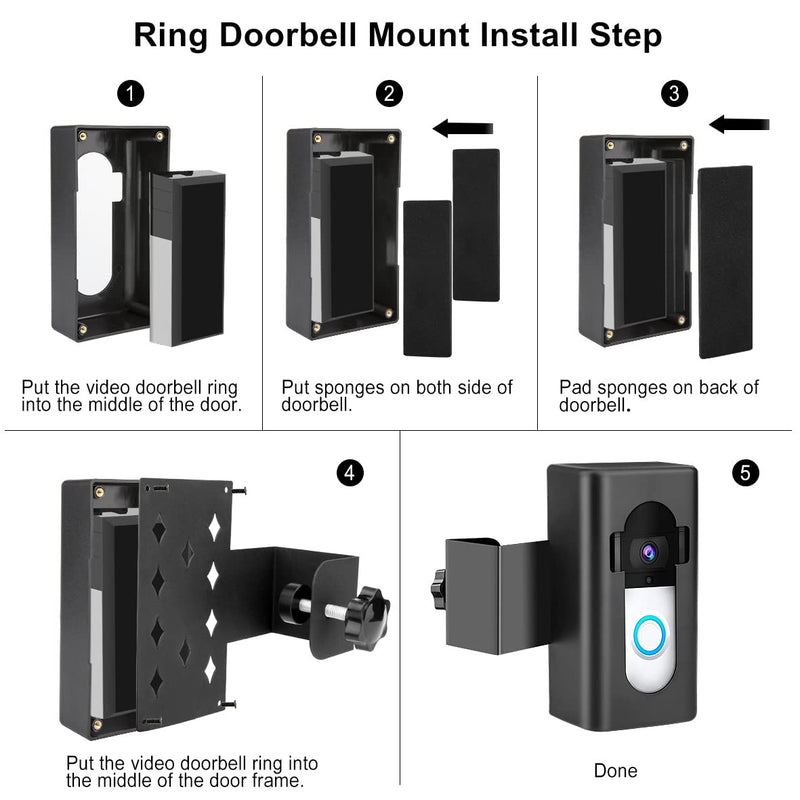Anti-Theft Video Doorbell Mount Compatible with Ring/Blink Wireless Video Doorbell 1/2/3 Plus/3/4/(2020 Release), Adjustable No-Drill Mounting Bracket Wedge Adapter Holder Accessories(Black) Black