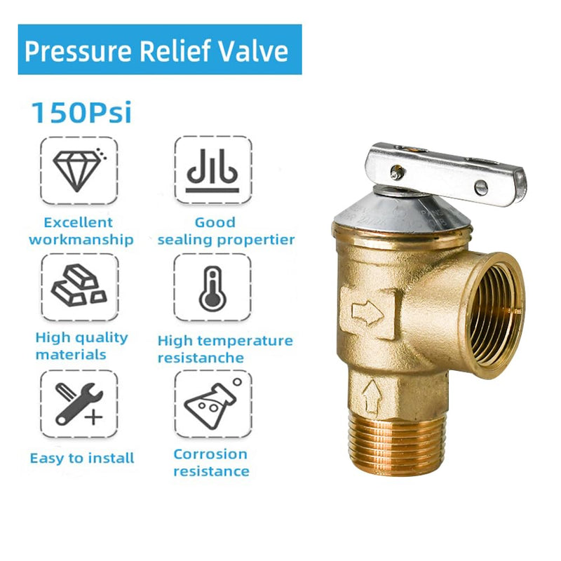 150Psi Temperature and Pressure Relief Valve, with 3/4-Inch Pipe Thread, Brass Pressure Reducing Valve for Water Heater and Hot Water Storage Tanks, Lead-free Copper, CSA