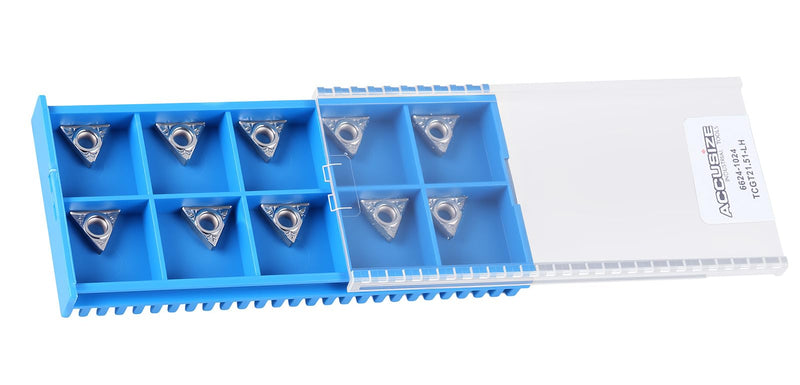 Accusize TCGT21.51-LH Carbide Inserts for Aluminum, 10 Pcs/Box | Lathe Turning Inserts, Positive-Rake TCGT110204-LH, 1/4 in I.C., 3/32 in Thick, 1/64 in Radius, 2024-1024x10 TCGX21.51-LH
